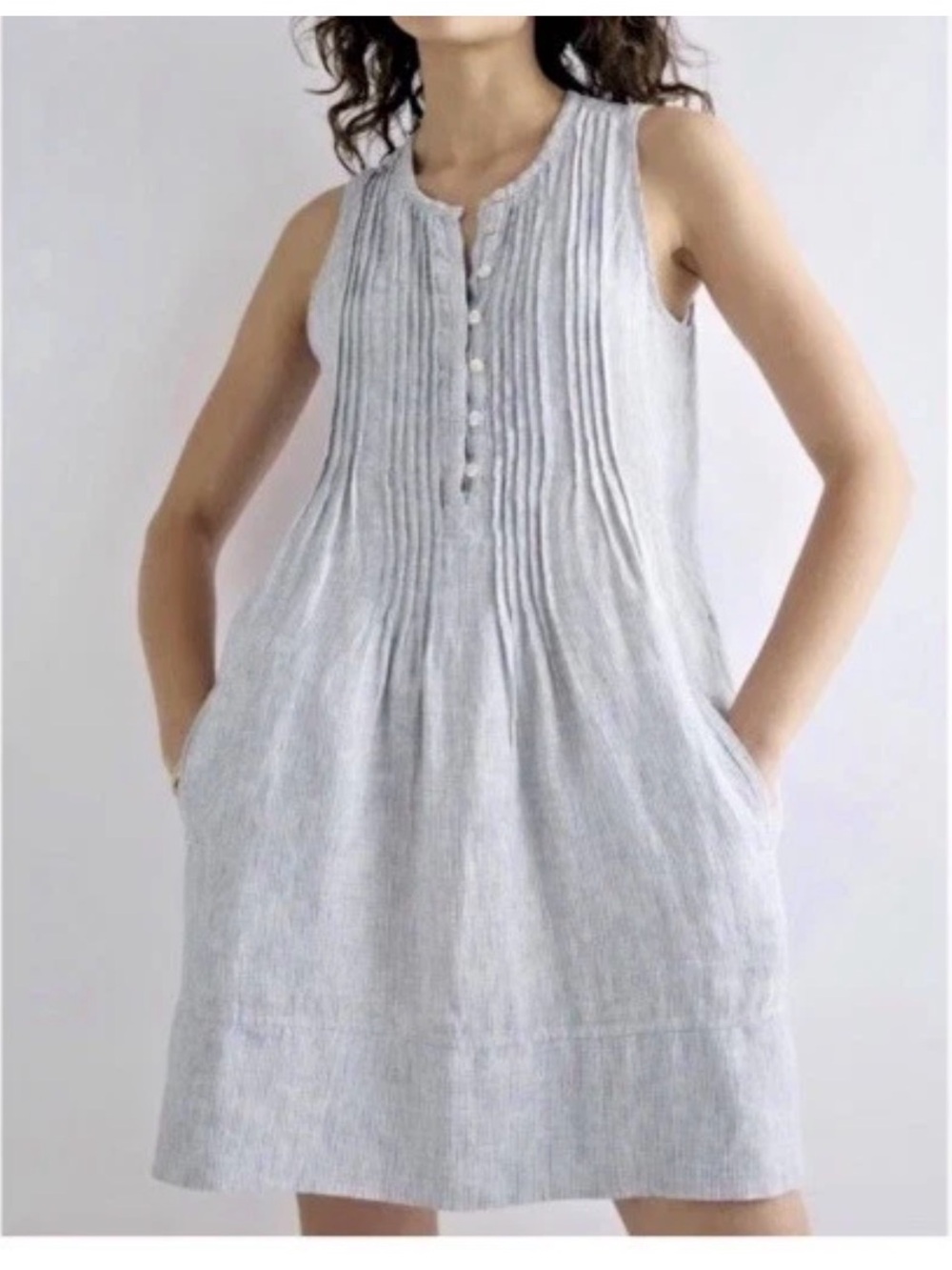 Faherty Isha dress Sleeveless Pintuck Linen Shift Dress